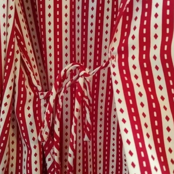 Red Stripe Wrap Dress Long Retro '70s Style Jones New York Pockets Sash Size S - Picture 4 of 8